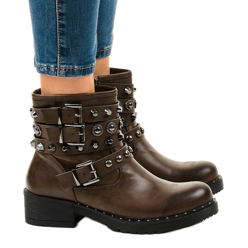 Brązowe botki ocieplane 77-8 zielone