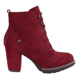 Botki sznurowane na obcasie bordowe 7081 Wine czerwone