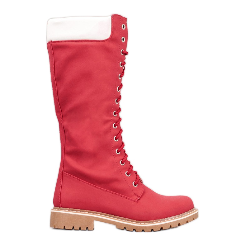 Seastar Ciepłe Sznurowane Kozaki czerwone