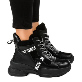 Czarne damskie sneakersy ocieplane F803-7