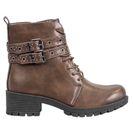 SHELOVET Sznurowane Workery brązowe