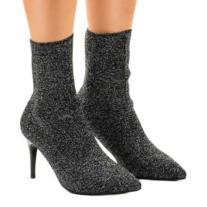 Czarno-srebrne botki na szpilce LL-103P czarne szare