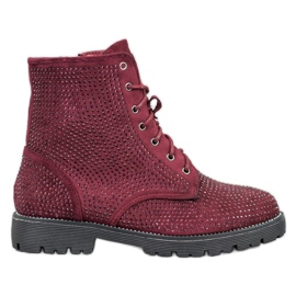 Sweet Shoes Bordowe Zamszowe Botki czerwone