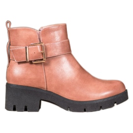 Super Me Botki Na Platformie Z Klamrą różowe