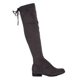 J. Star Zamszowe Muszkieterki Z Wiązaniem szare