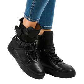 Czarne sneakersy płaskie sznurowane Y-025H