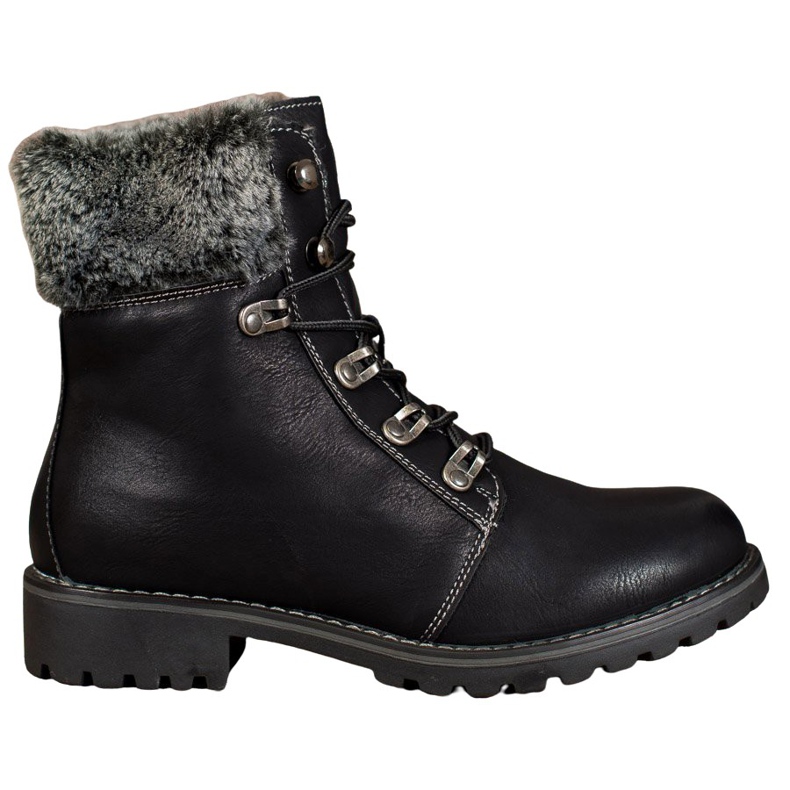 SHELOVET Wiązane Trapery Z Futerkiem czarne