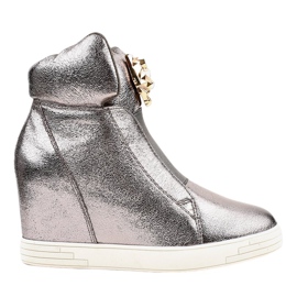 Srebrne sneakersy na koturnie jaguar KLS-105-4 szare