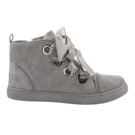 Zamszowe Botki Kokardki TL0147 Szary szare