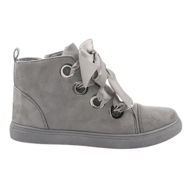 Zamszowe Botki Kokardki TL0147 Szary szare