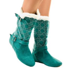 Zielone kozaki płaskie do połowy łydki R100