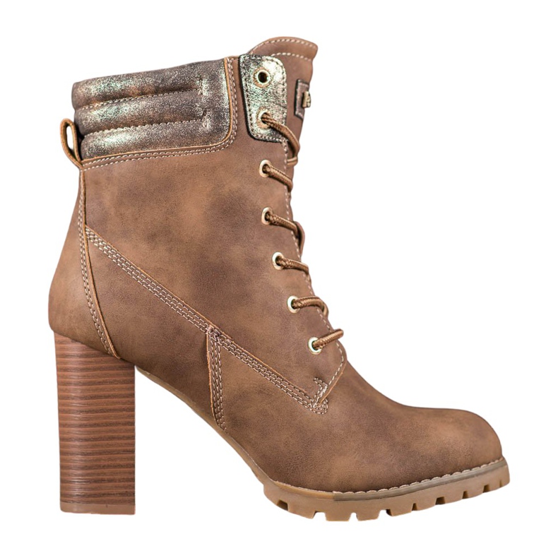 SDS Sznurowane Botki Na Słupku brązowe