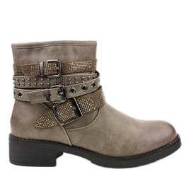 Khaki botki na płaskim obcasie z klamrą 7365-PA zielone