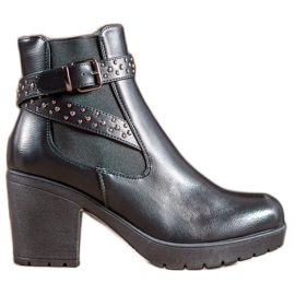 SHELOVET Botki Na Platformie Z Dżetami czarne