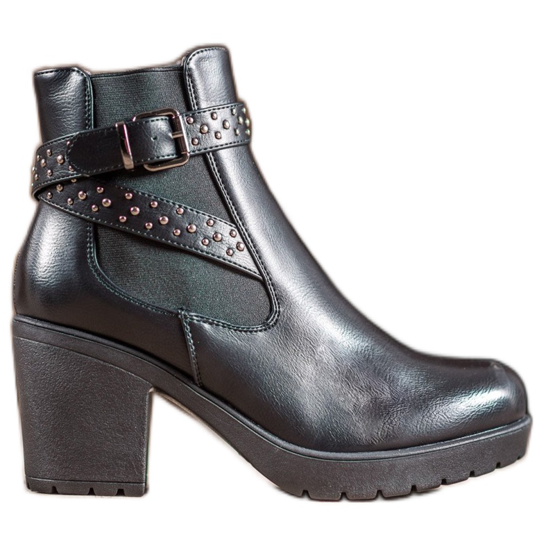 SHELOVET Botki Na Platformie Z Dżetami czarne