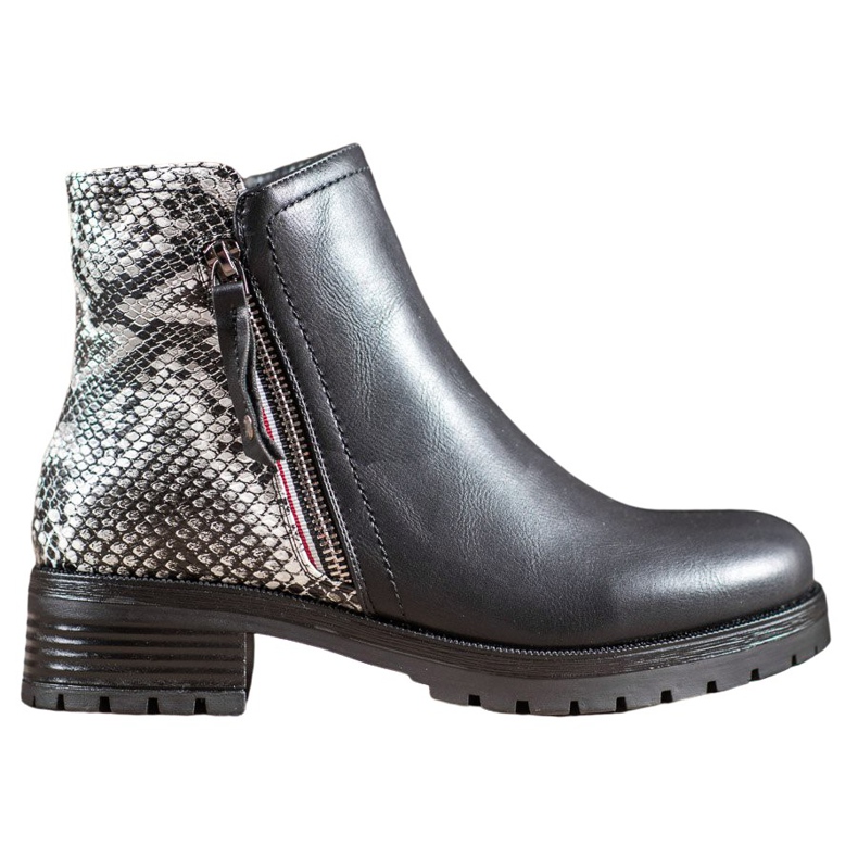 SHELOVET Workery Na Platformie Snake Print czarne