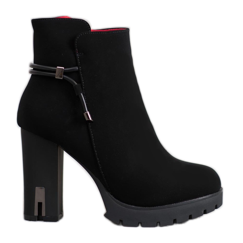 SHELOVET Tekstylne Botki Na Platformie czarne