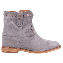 Bella Paris Zamszowe Kowbojki Z Dżetami szare