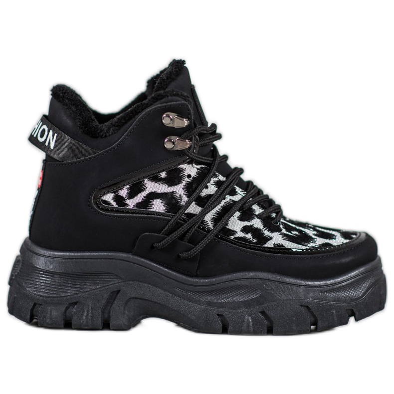 SHELOVET Sneakersy Leopard Print czarne