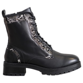 Seastar Sznurowane Workery Snake Print czarne