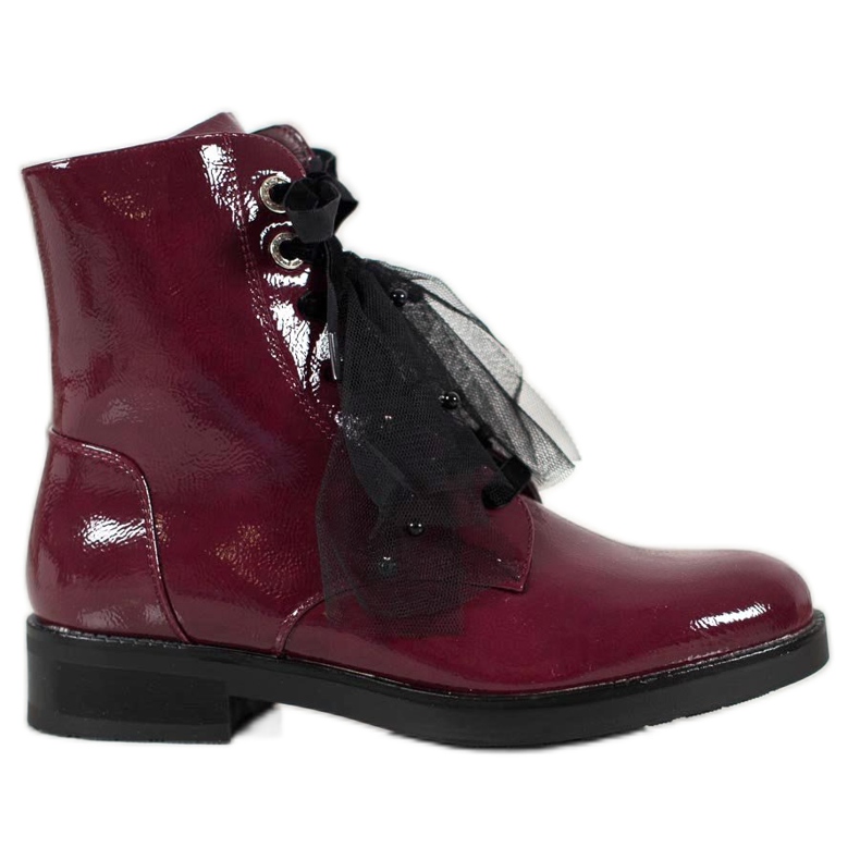 SHELOVET Workery Z Lakierowanej Eko Skóry czerwone