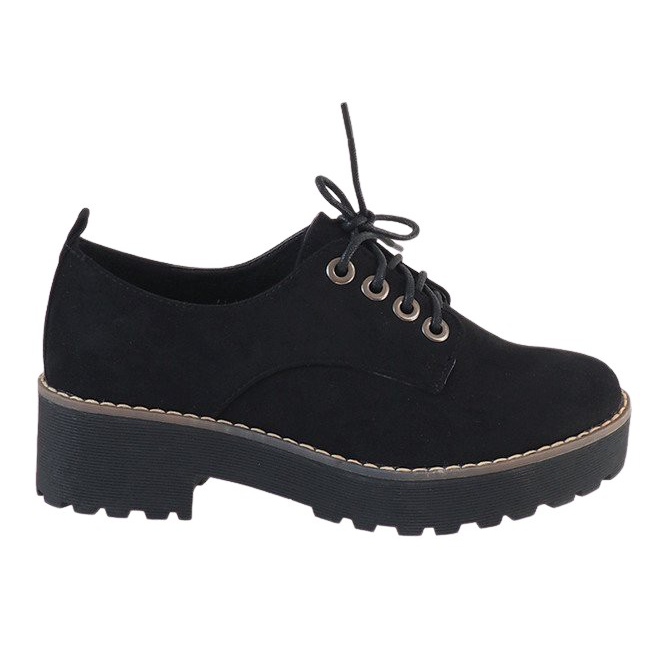 Czarne półbuty na obcasie LL183