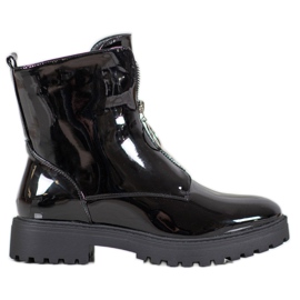 SHELOVET Workery Z Lakierowanej Eko Skóry czarne