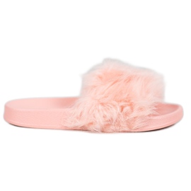SHELOVET Gumowe Klapki Z Futerkiem różowe