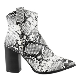 Czarne botki na słupku snake YL20-1 białe szare