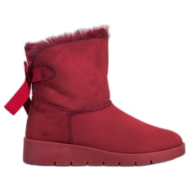 SHELOVET Bordowe Mukluki Na Platformie czerwone