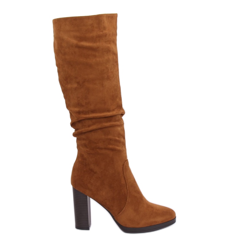 Klasyczne kozaki na obcasie camel QQ-08 Camel brązowe