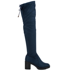 Small Swan Zamszowe Muszkieterki Na Słupku niebieskie