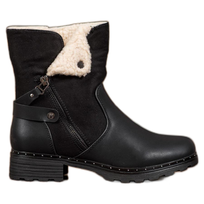 SHELOVET Workery Z Wywijaną Cholewką czarne