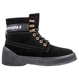 Yes Mile Wiązane Botki Fashion czarne