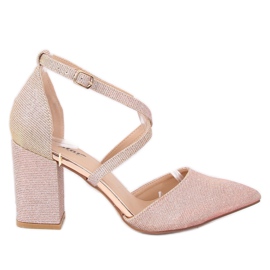 Czółenka na słupku szampańskie NC951 Champagne różowe