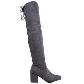 SHELOVET Wygodne Kozaki Na Obcasie szare