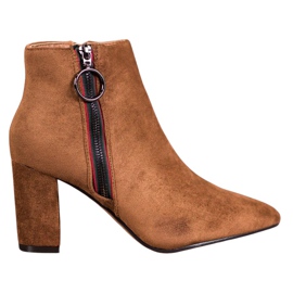 Small Swan Zamszowe Botki Na Suwak brązowe