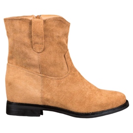 Ideal Shoes Ciepłe Kowbojki Na Koturnie brązowe