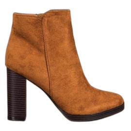 Super Me Modne Botki Zamszowe brązowe