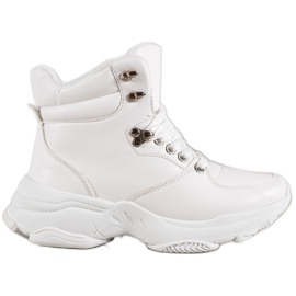 Ideal Shoes Sneakersy Z Eko Skóry białe
