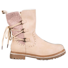 SDS Modne Workery Z Wiązaniem brązowe