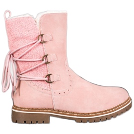 SDS Modne Workery Z Wiązaniem różowe