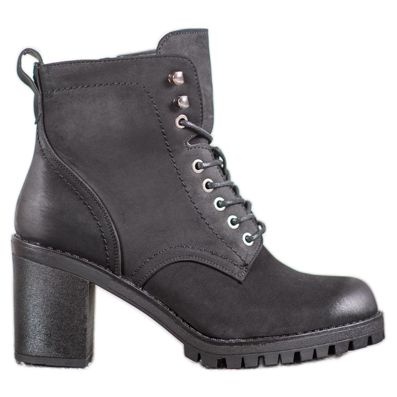 M.Daszyński Sznurowane Botki Na Słupku czarne