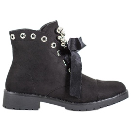 Bella Paris Botki Z Ozdobną Kokardą czarne