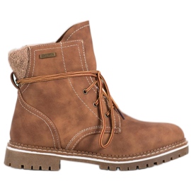 SDS Sznurowane Botki Z Ociepleniem brązowe