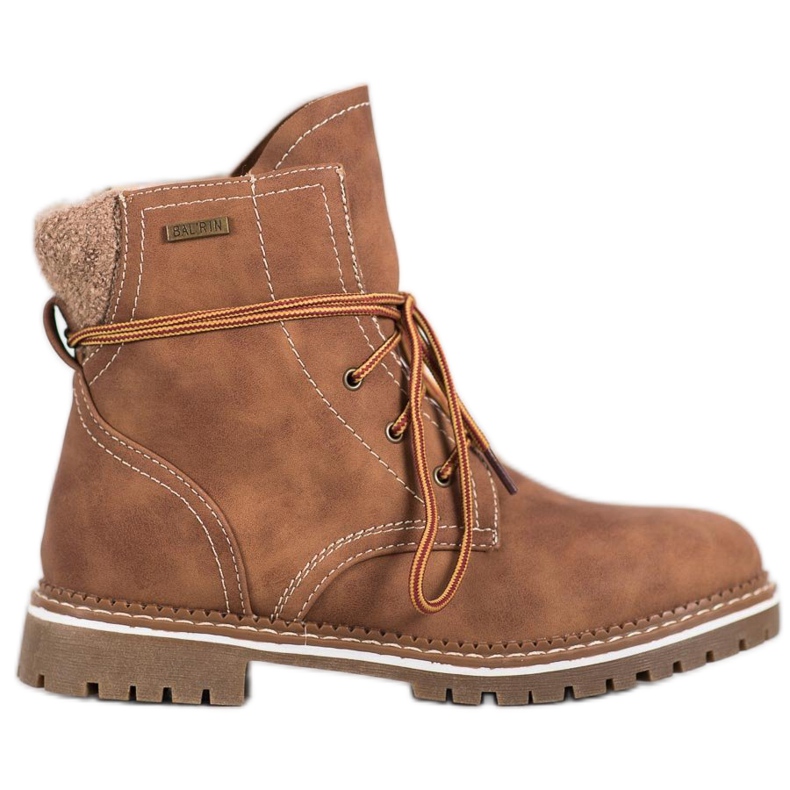 SDS Sznurowane Botki Z Ociepleniem brązowe