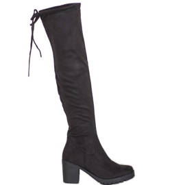 SHELOVET Zamszowe Kozaki Na Platformie czarne