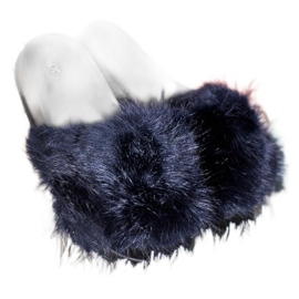 SHELOVET Wygodne Klapki Z Futerkiem niebieskie