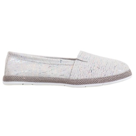 Goodin Skórzane Baleriny Z Efektem Holo szare