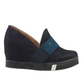 Granatowe czółenka na koturnie T1715-2